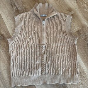 Light Tan Cable Knit Sleeveless Sweater